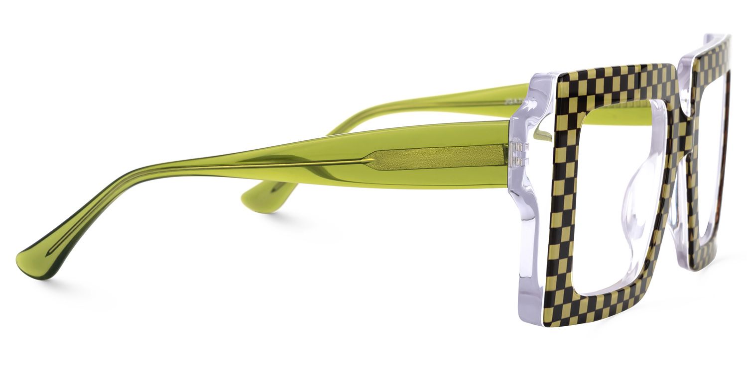 Ferial - Retro Green & Black Checkered Glasses by Vooglam - Product View 4