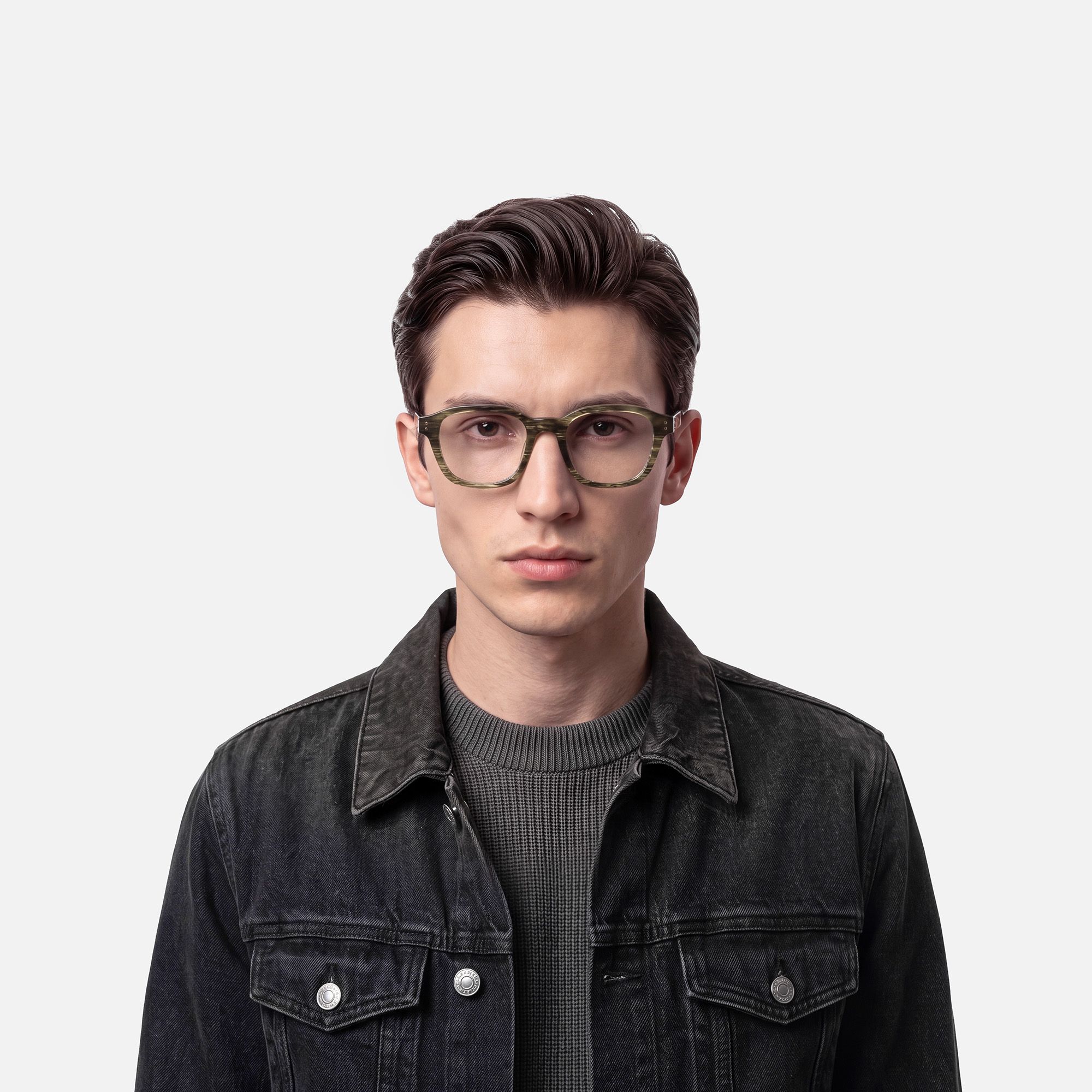 Rainier - Clear Brown Horn Rim Zipper Glasses by Vooglam - On Model