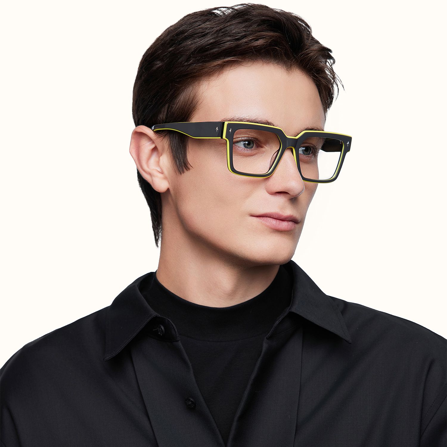 model wearing Havok - Rectangle Gray Eyeglasses 2