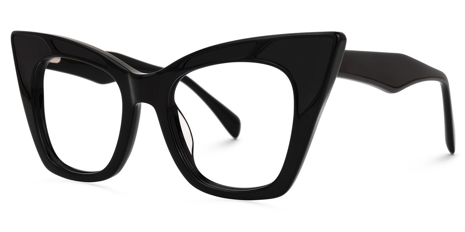Aelius - Cat Eye Black Eyeglasses by Vooglam - Front View