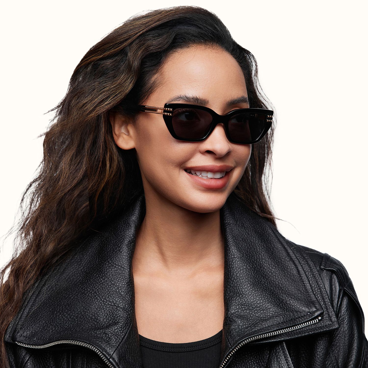 Nomad - Black Cateye Golden Rivet Glasses | Vooglam On Model 2