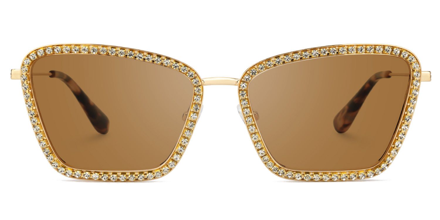 Feodora - Rectangle Gold Sunglasses | Vooglam Angle View