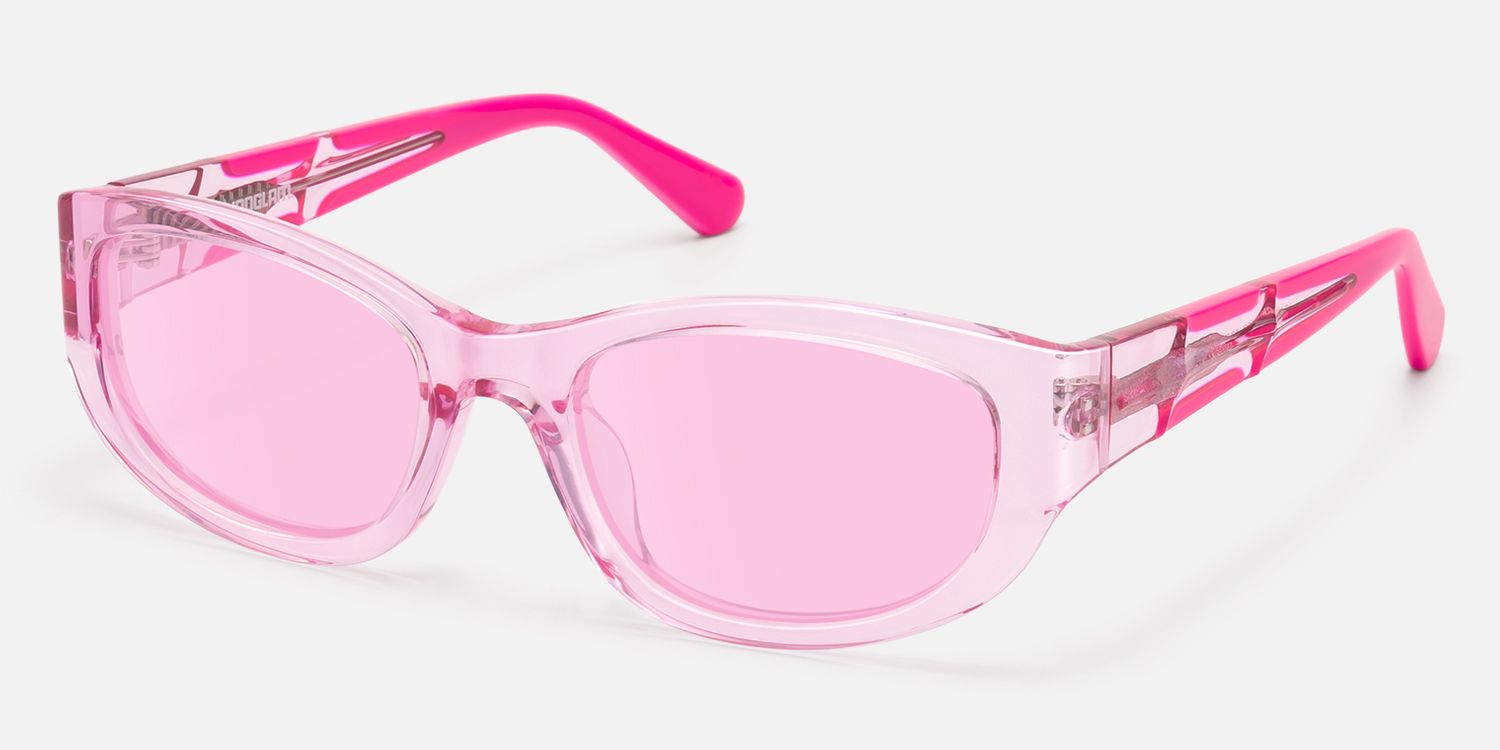 Bubble - Clear Pink Tint Oval Rectangle Shades by Vooglam - Front View
