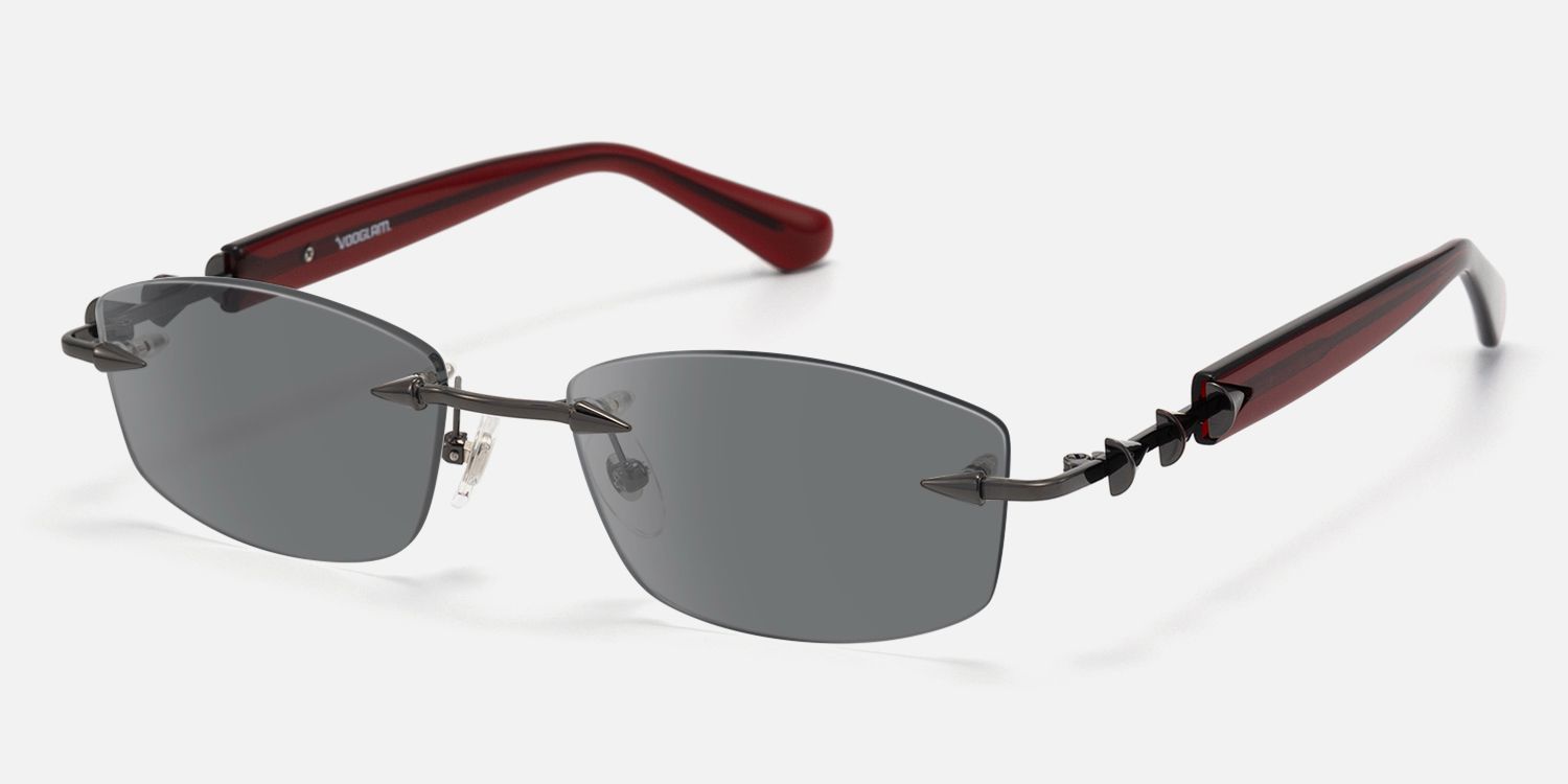 Fracture - Dark Gray Tint Rimless Sunglasses | Vooglam Front View