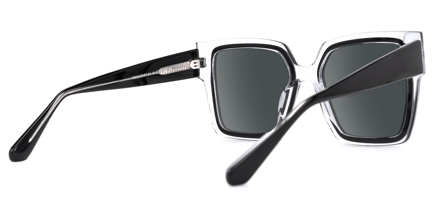 Huffman - Square Black/Crystal Sunglasses by Vooglam - Side View