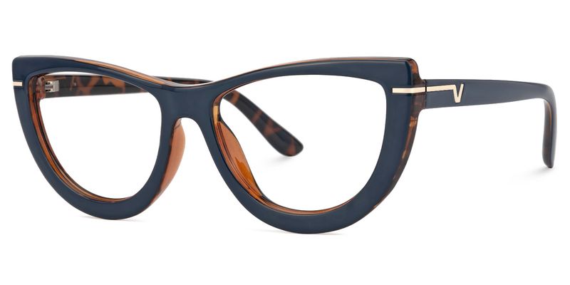 Rhea - Dark Blue Frame Glasses Tortoise Details