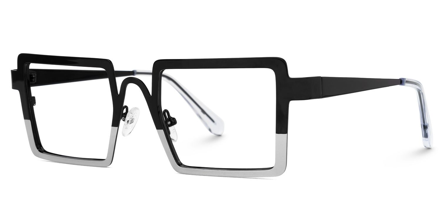 Cairbre - Rectangle Black/Silver Eyeglasses | Vooglam Front View