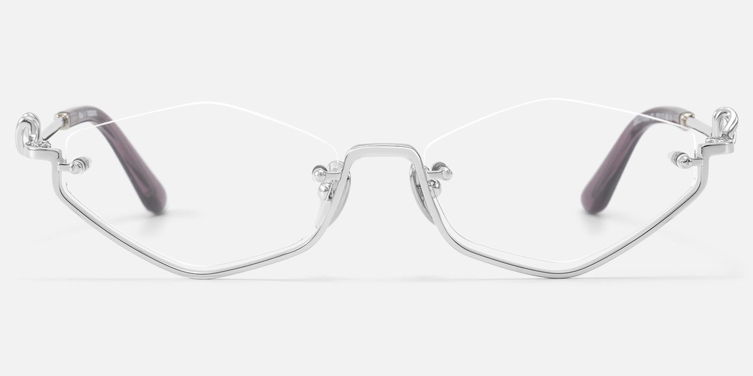 Niseko - Silver Diamond Shape Bottom Rim Glasses | Vooglam Angle View