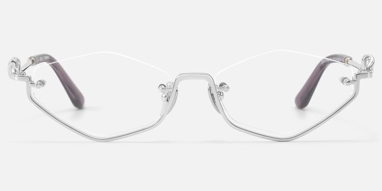 Niseko - Silver Diamond Shape Bottom Rim Glasses by Vooglam