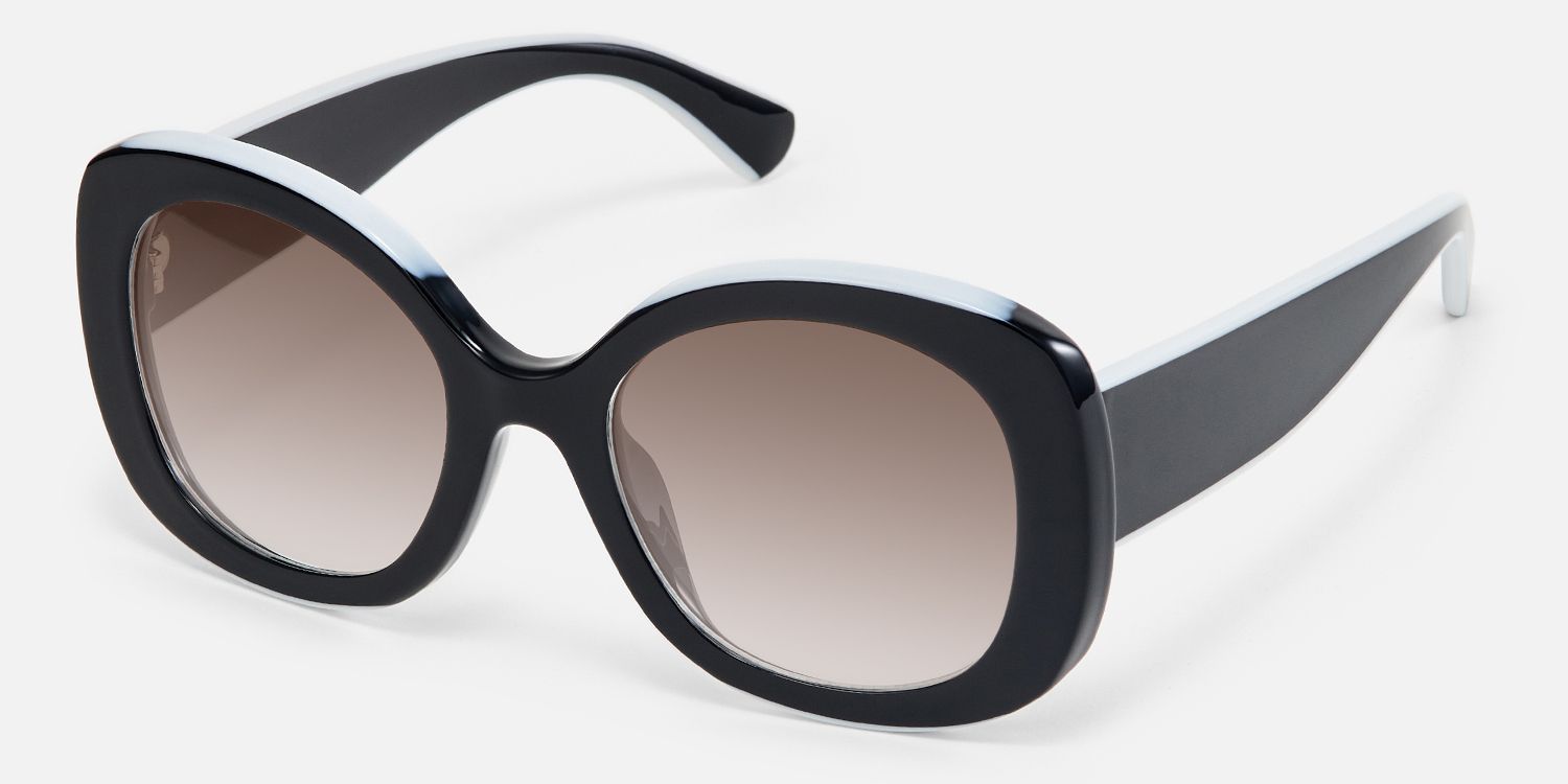 Athina - Oversized Black Round Frame Sunglasses | Vooglam Front View