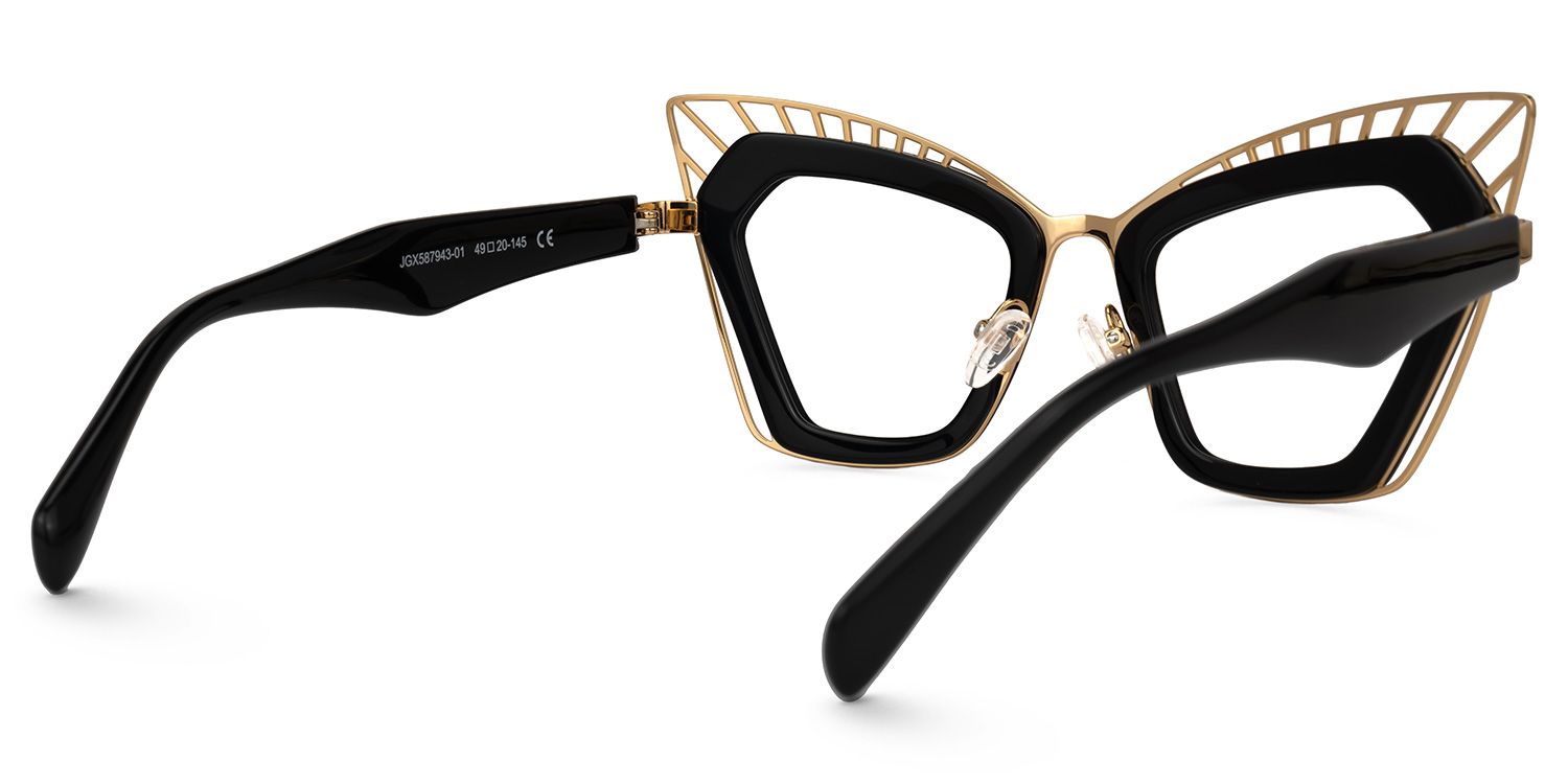 Deiter - Cat Eye Black/Gold Eyeglasses | Vooglam Side View