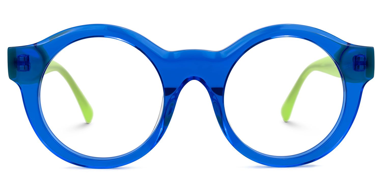 Elefteria - Round Blue Eyeglasses by Vooglam - Angle View