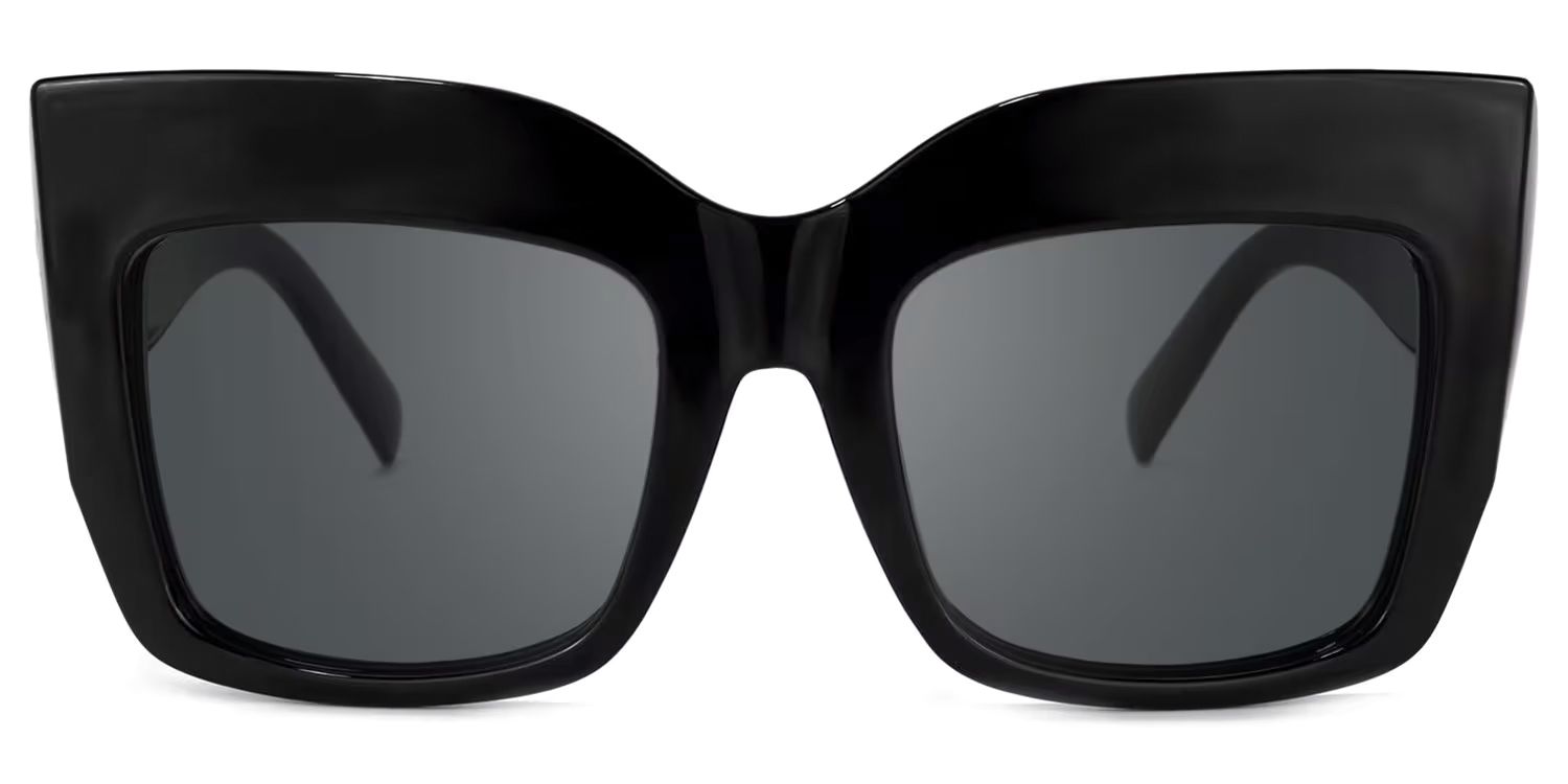 Cassandra - Square Black Sunglasses by Vooglam - Angle View