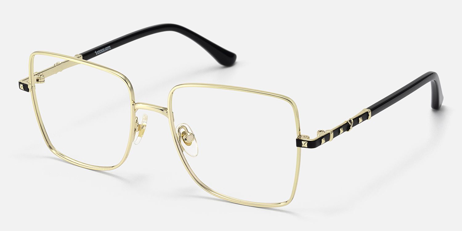 Devereux - Ultra Light Square Gold Eyeglasses | Vooglam Front View
