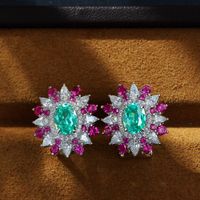 Elegant Sunflower Emerald Green Pierced Earrings | Vooglam On Model 1