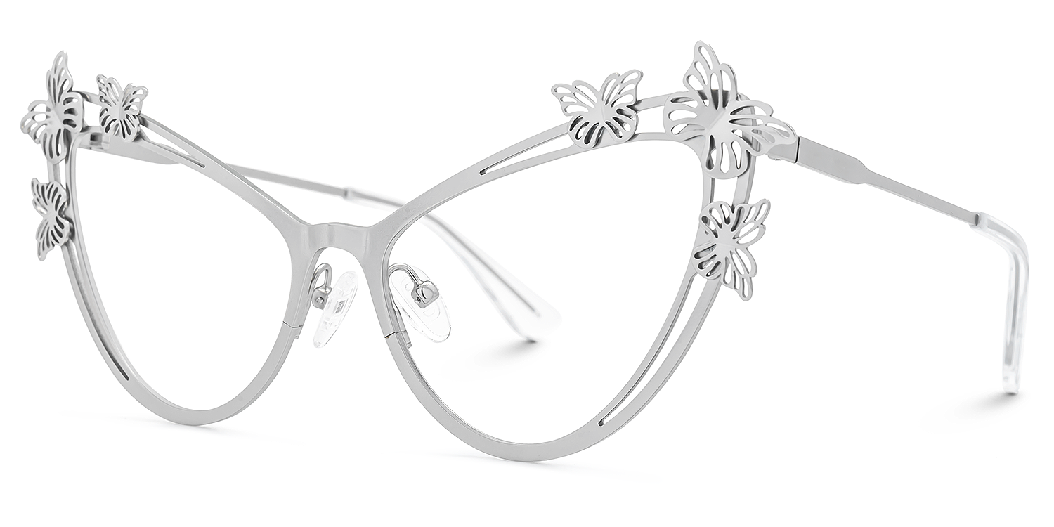 Elkan - Cat Eye Silver Eyeglasses | Vooglam Front View