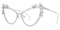Elkan - Cat Eye Silver Eyeglasses | Vooglam Front View