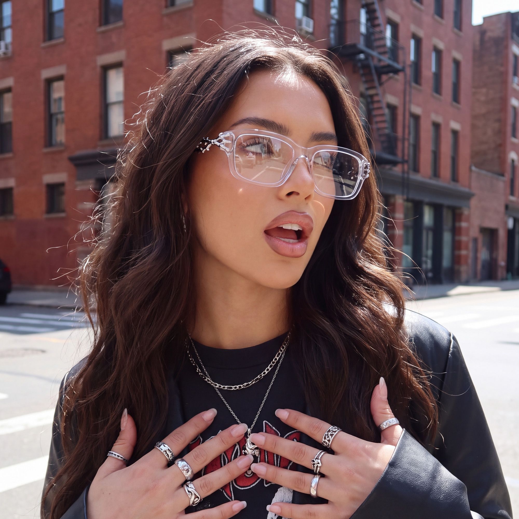 Vooglam Street Style in Real Life: Vorpal - Clear Thorn Rectangle Silver Glasses by Vooglam
