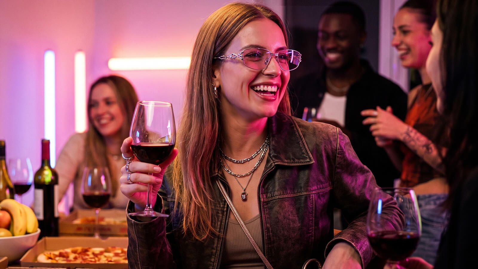 Silver Metal Pink Tinted Sunglasses for night party