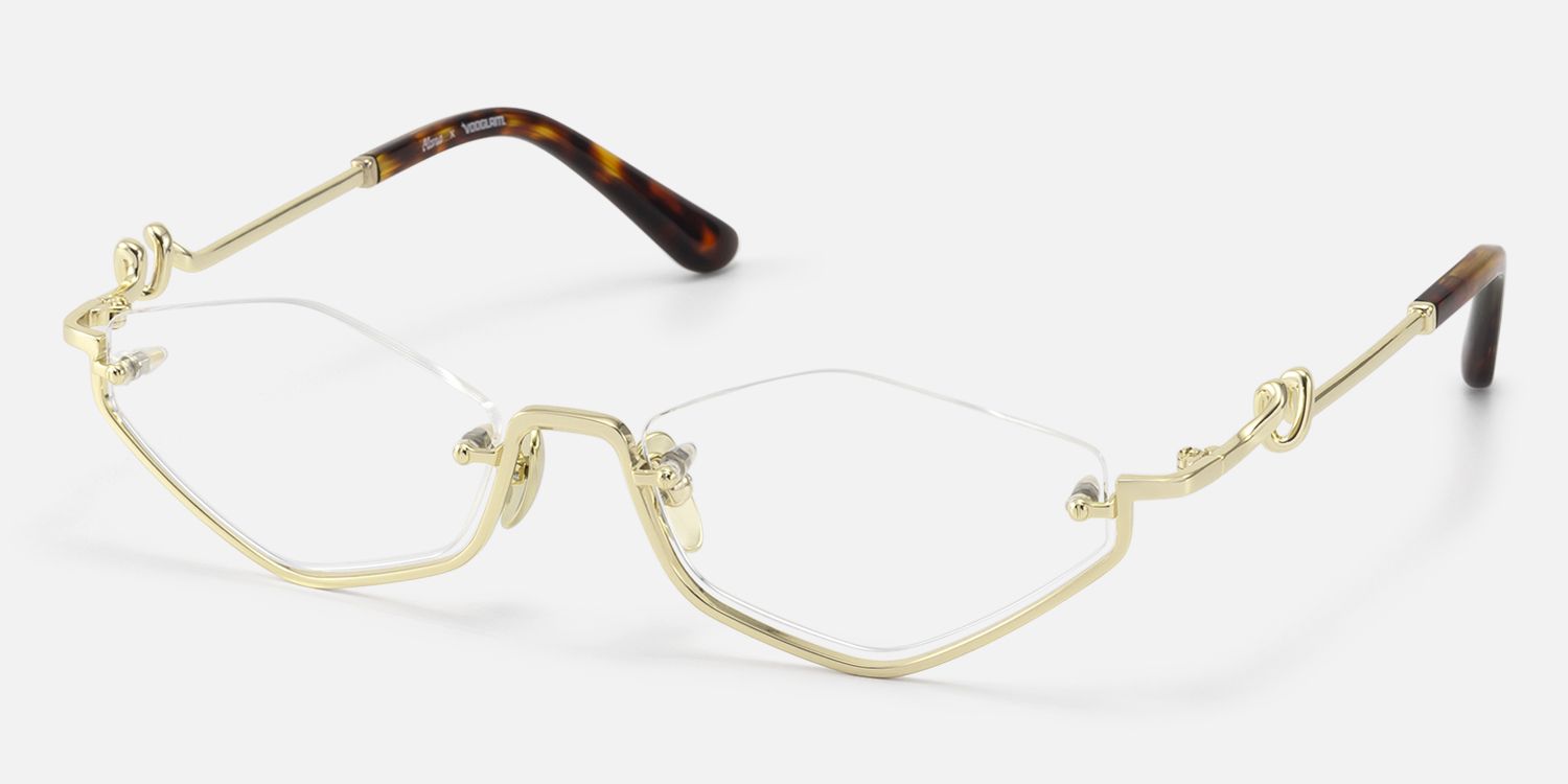 Niseko - Shiny Gold Tortoise Half Rim RX Glasses | Vooglam Front View