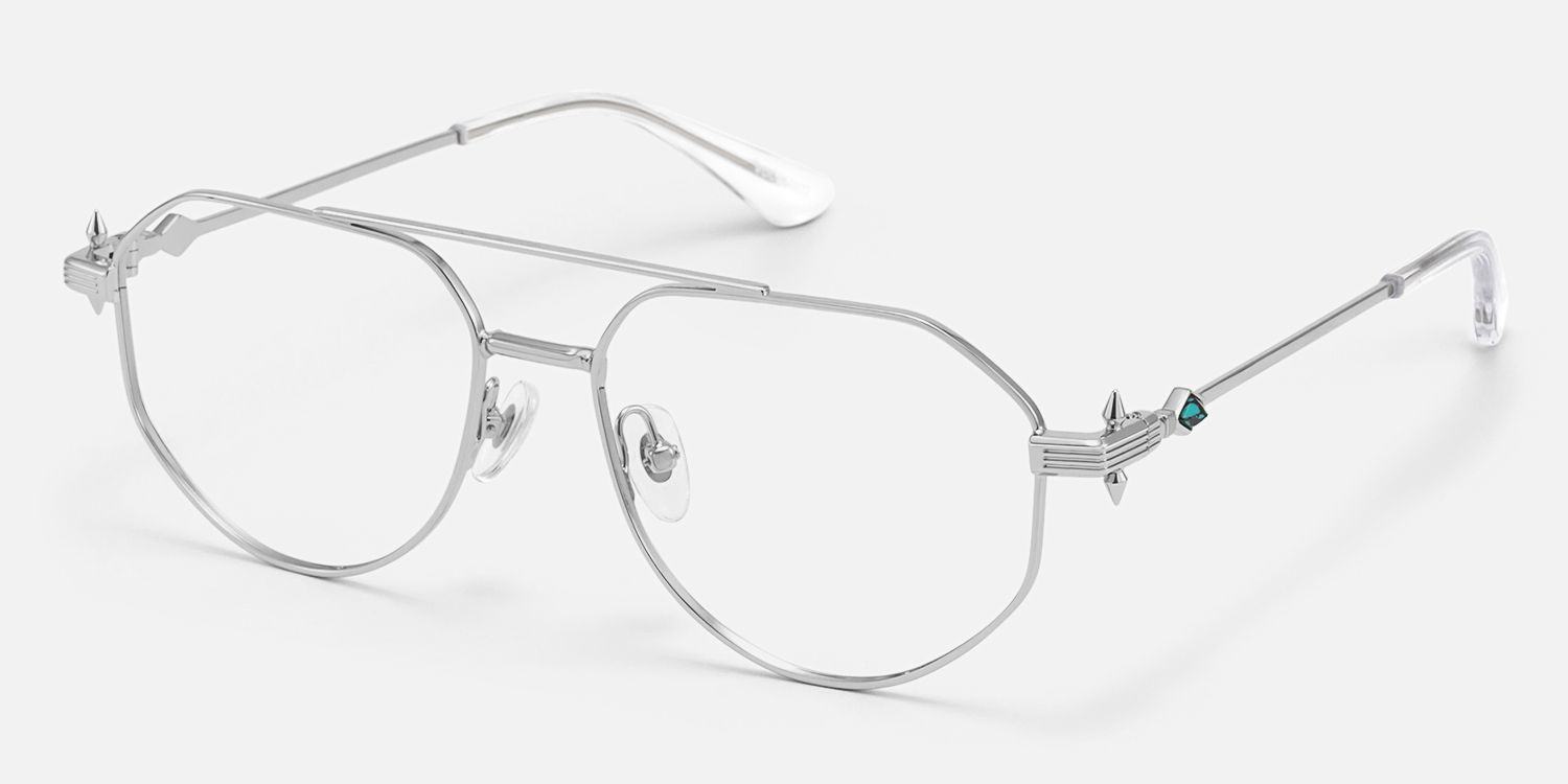 Aegis - Silver Thin Metal Aviator Glasses | Vooglam Front View