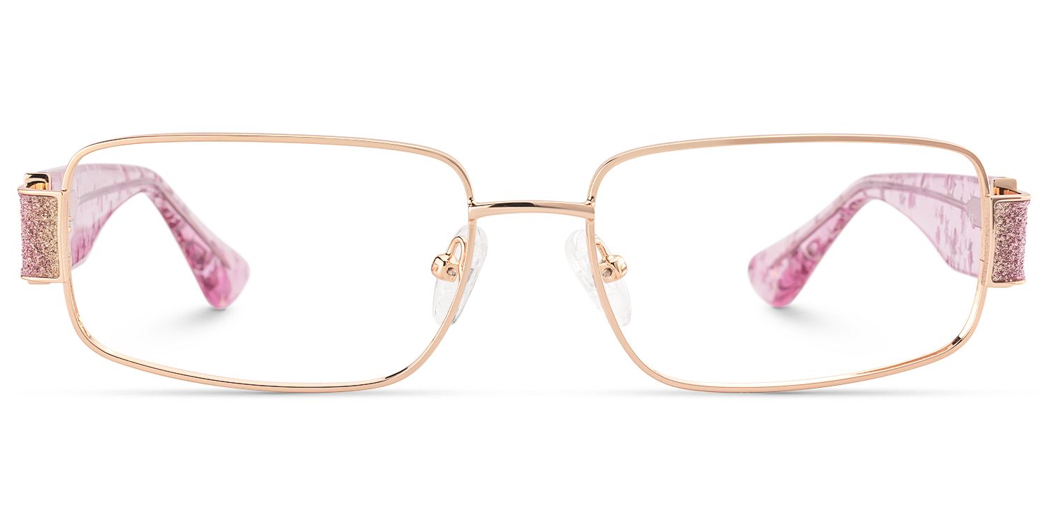 Alexandra - Rectangle Pink Eyeglasses by Vooglam - Angle View