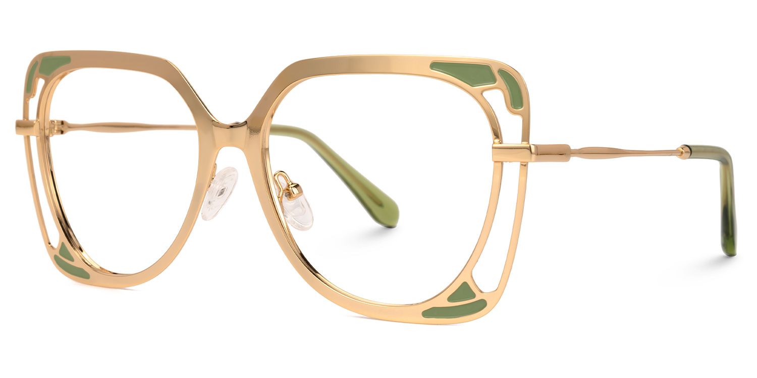 Adriaan - Square Gold Eyeglasses by Vooglam - Front View