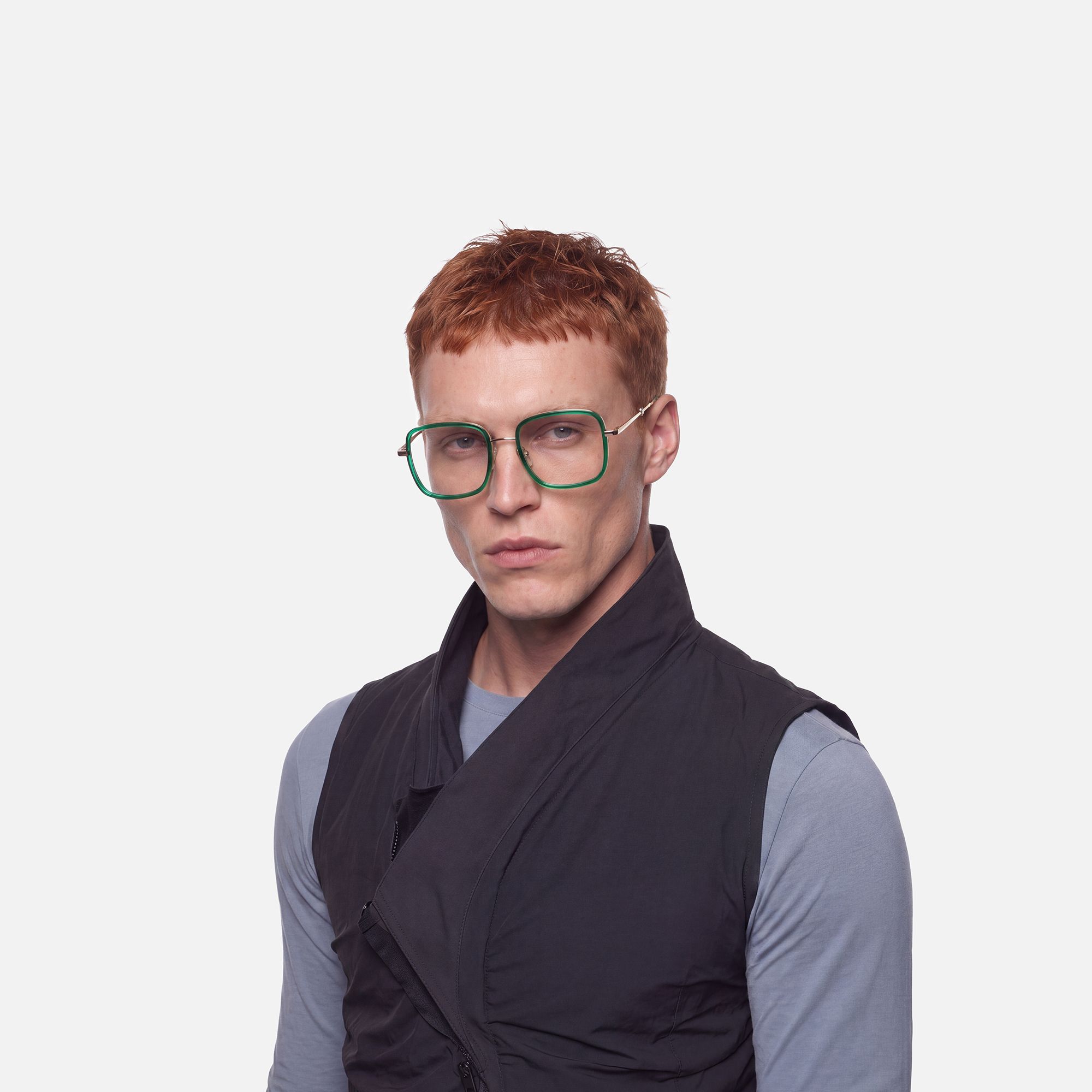 Jace - Oversized Green and Gold Square Glasses | Vooglam On Model 2