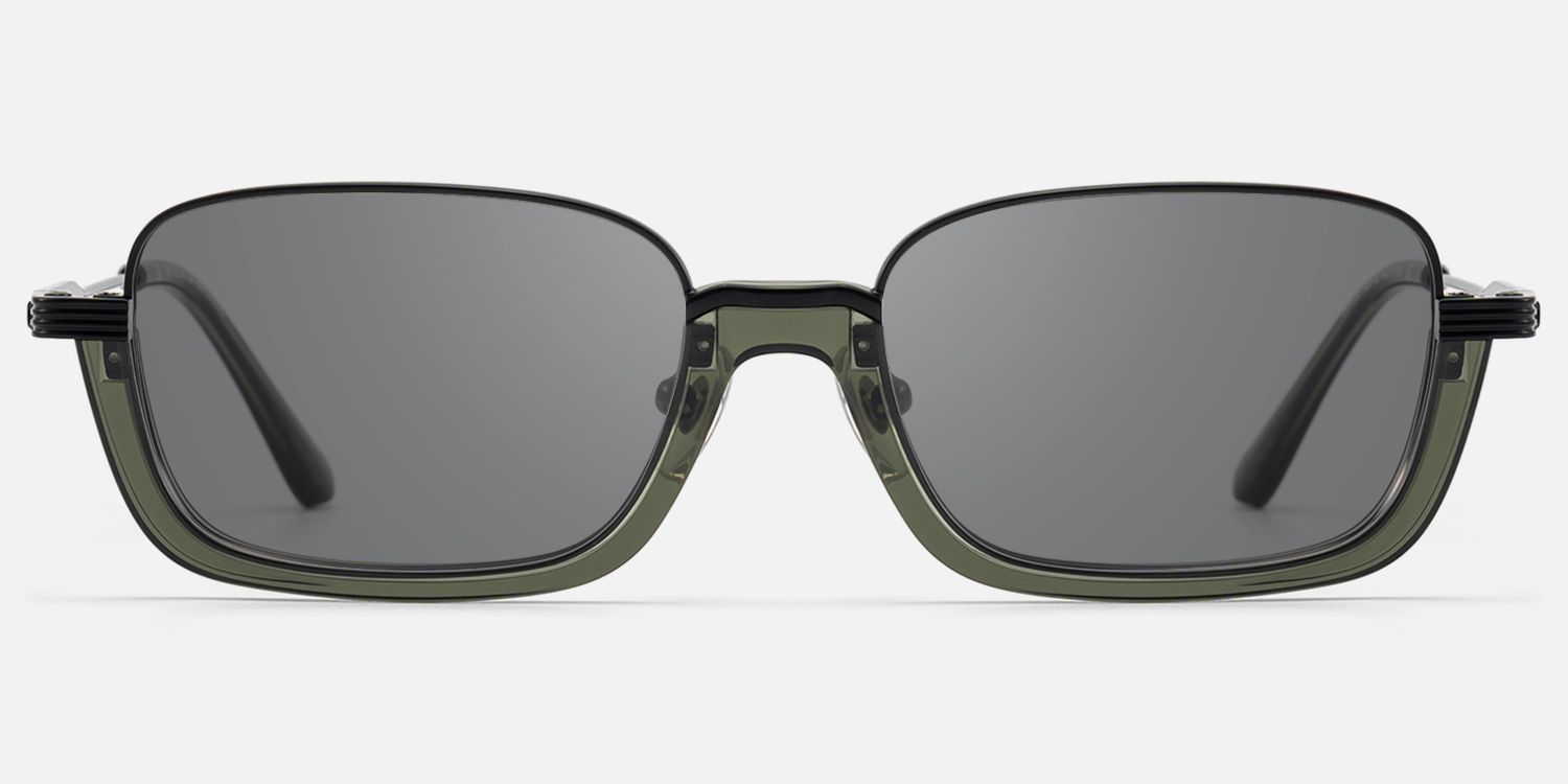 Basel - Extra Wide Dark Green Half Rim Sunglasses | Vooglam Angle View