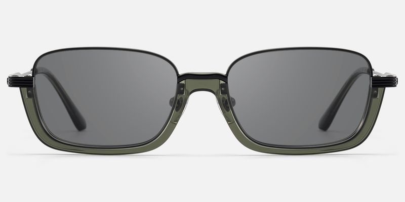 Basel - Extra Wide Dark Green Half Rim Sunglasses | Vooglam