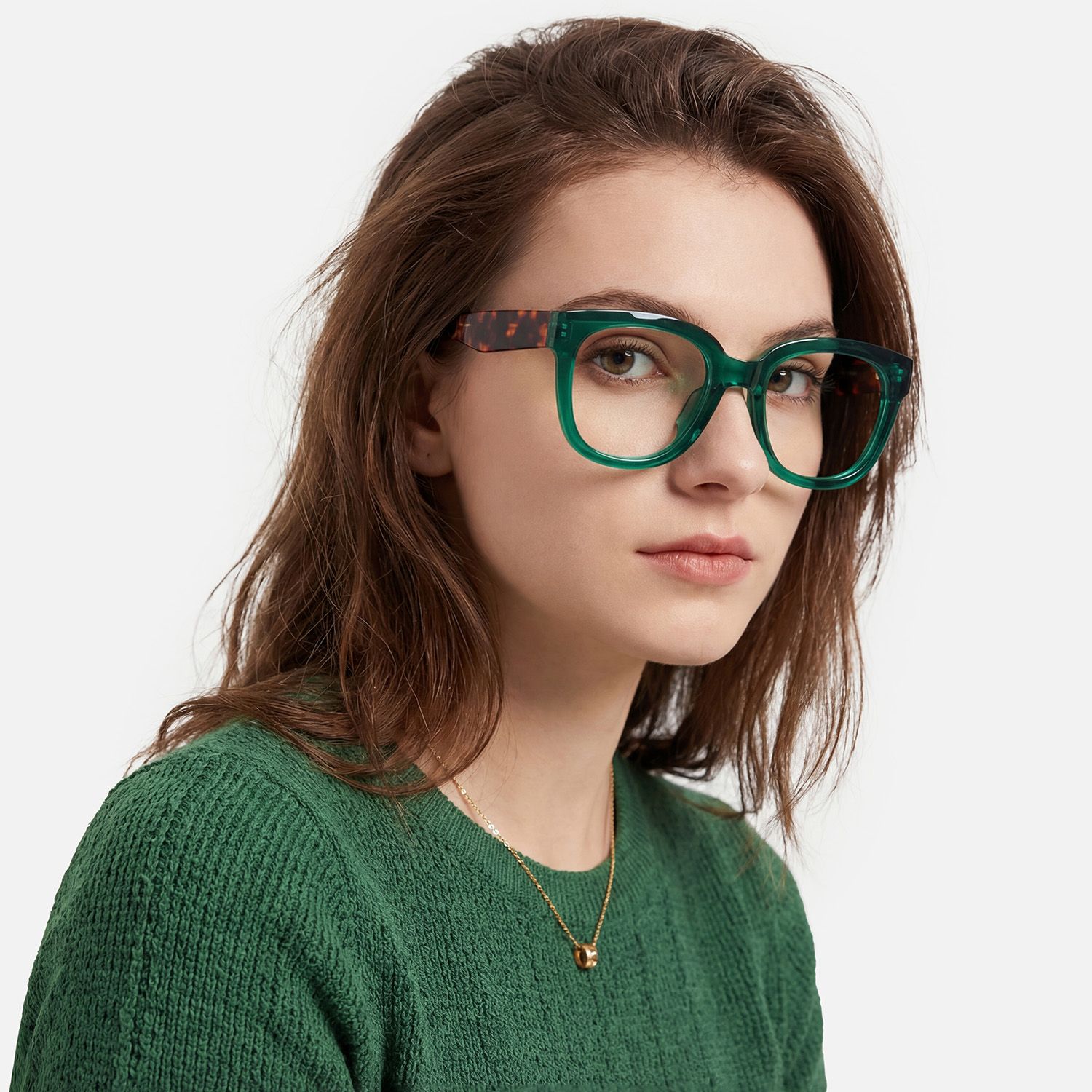 Explore the design story of Vernetta - Square Green Eyeglasses | Vooglam