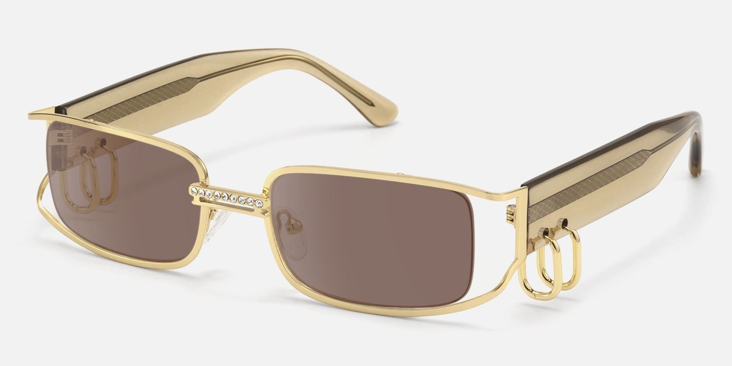 Riff - Rectangle Gold Sunglasses | Vooglam Front View