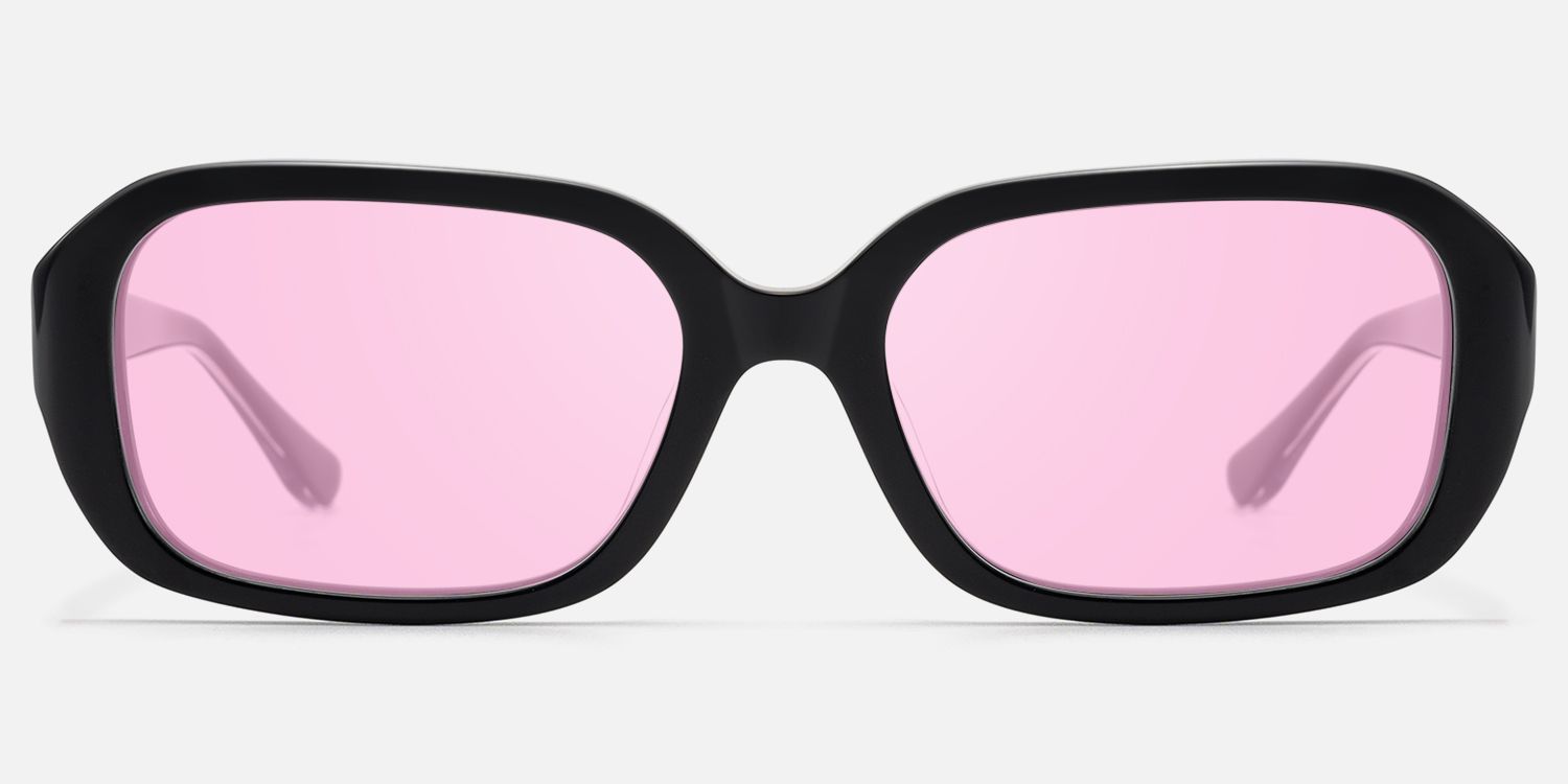 Mies - Pink Lens Exposed Hardware Black Sunglasses | Vooglam Angle View