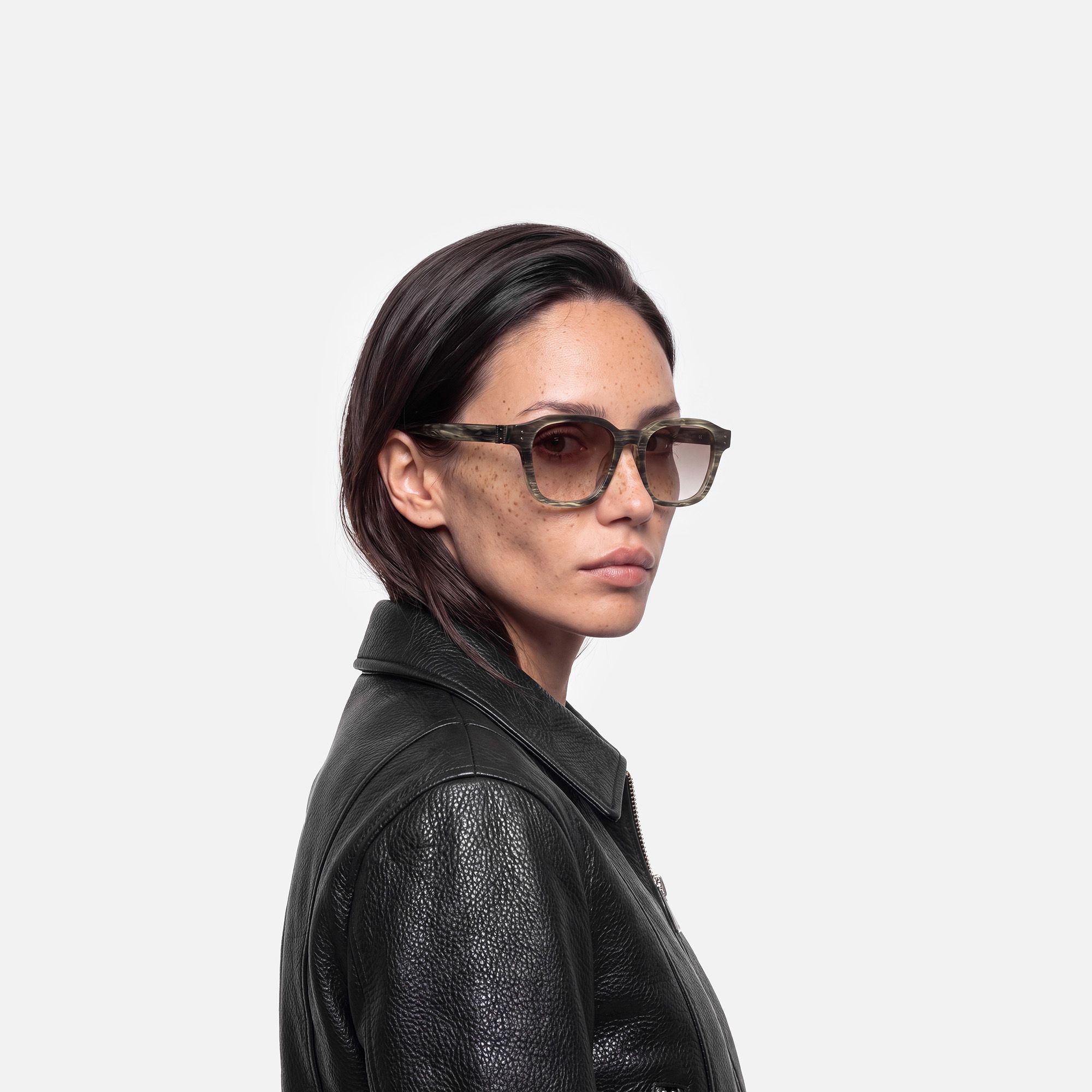 Rainier - Earth Tone Marble Zipper Sunglasses by Vooglam - Side View On Model