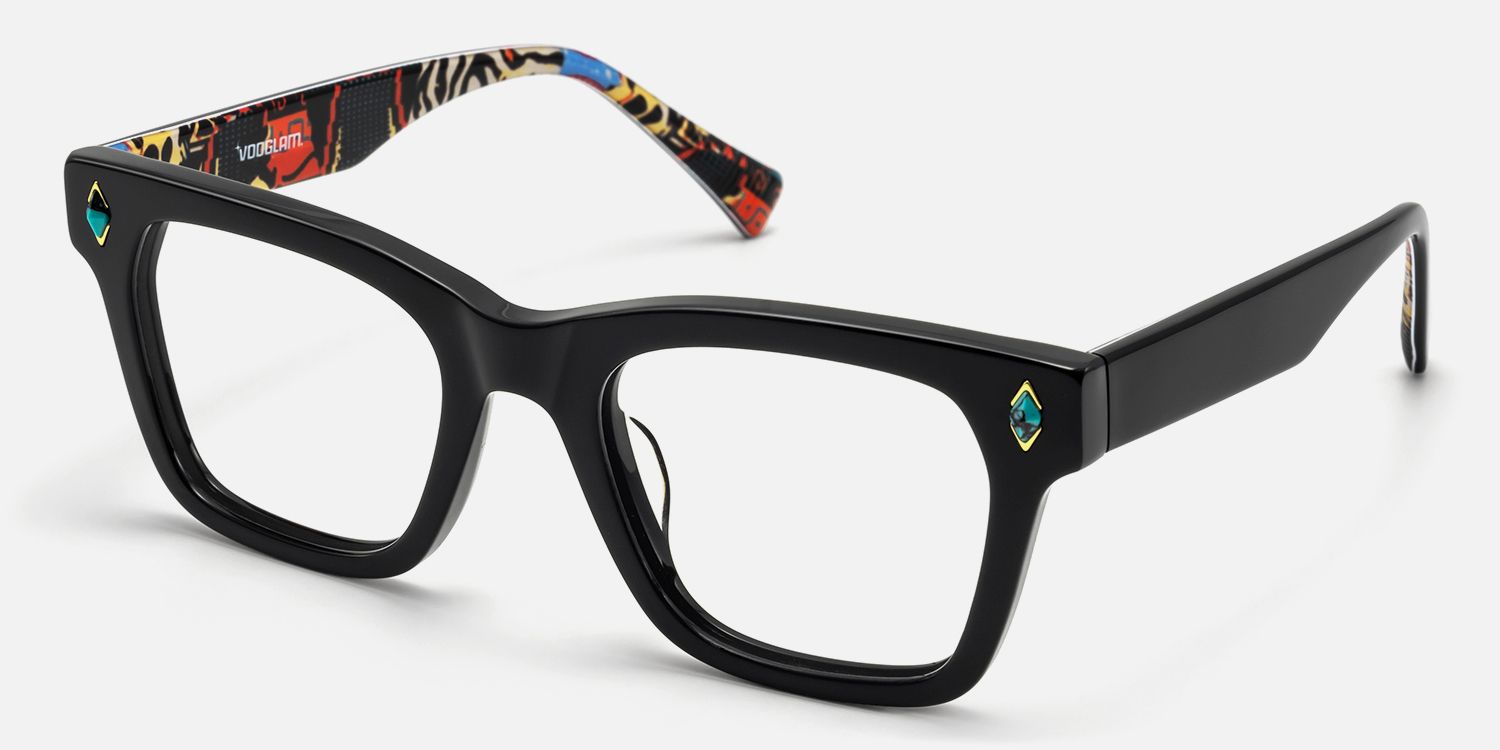 Adinkra - Square Black Eyeglasses | Vooglam Front View