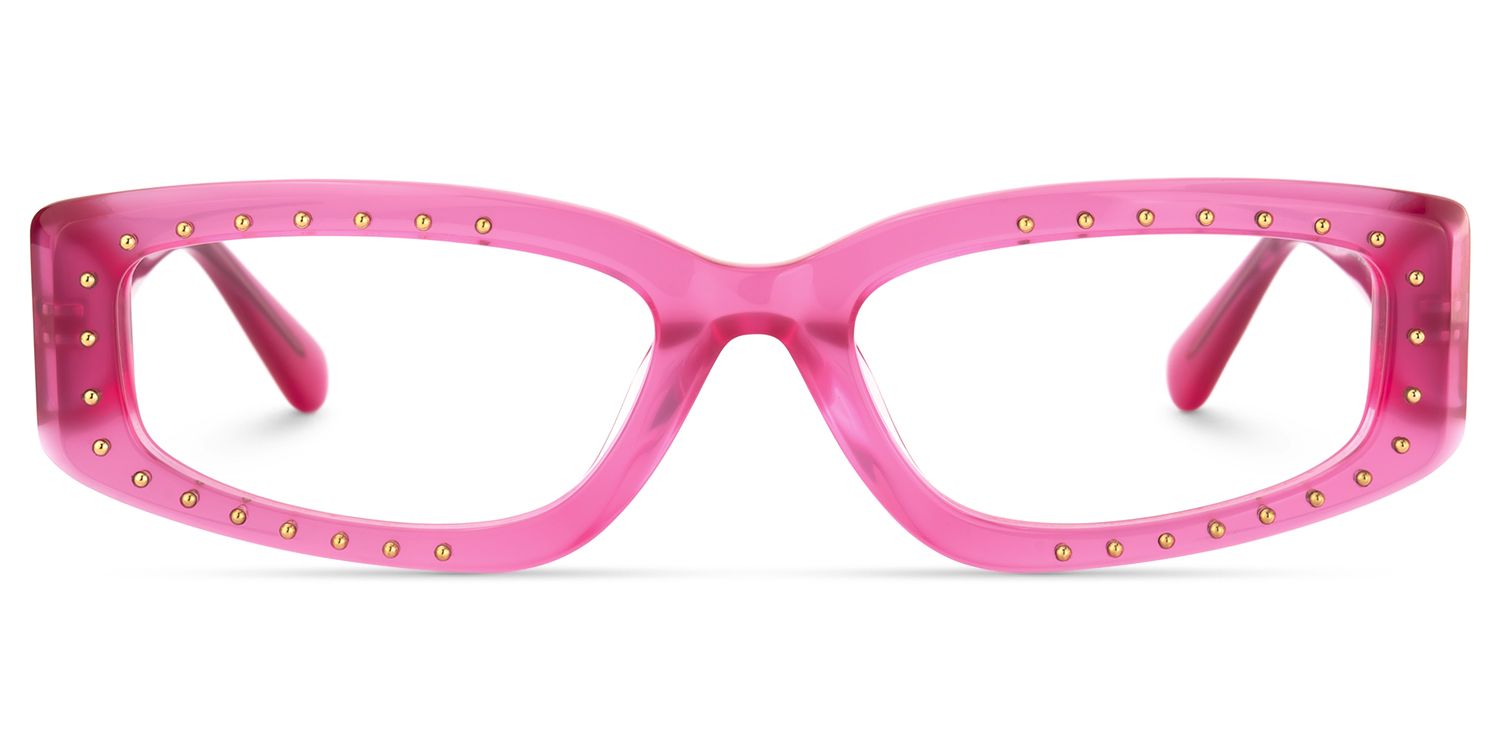 Quentin - Rectangle Pink Eyeglasses | Vooglam Angle View