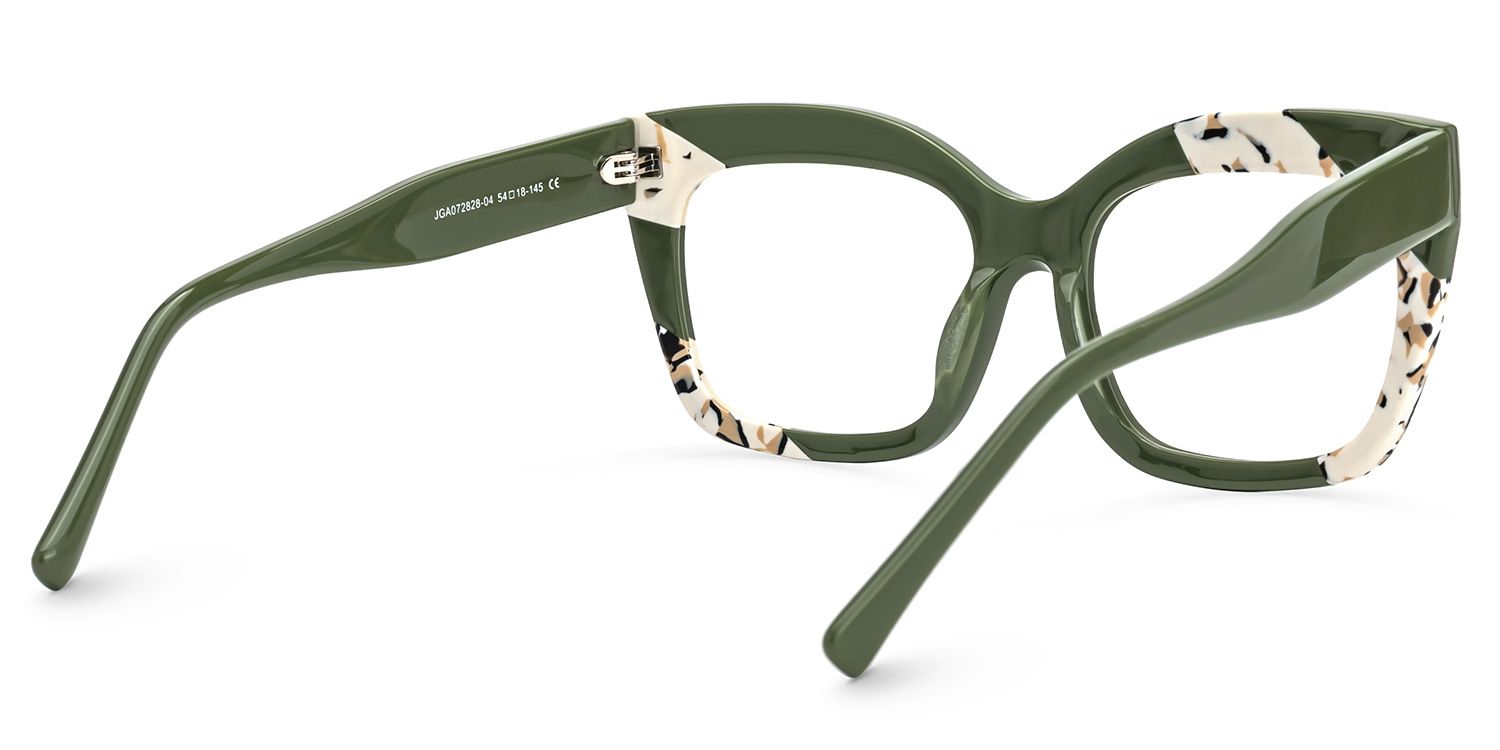 Terrie - Square Dark/Green Eyeglasses by Vooglam - Side View