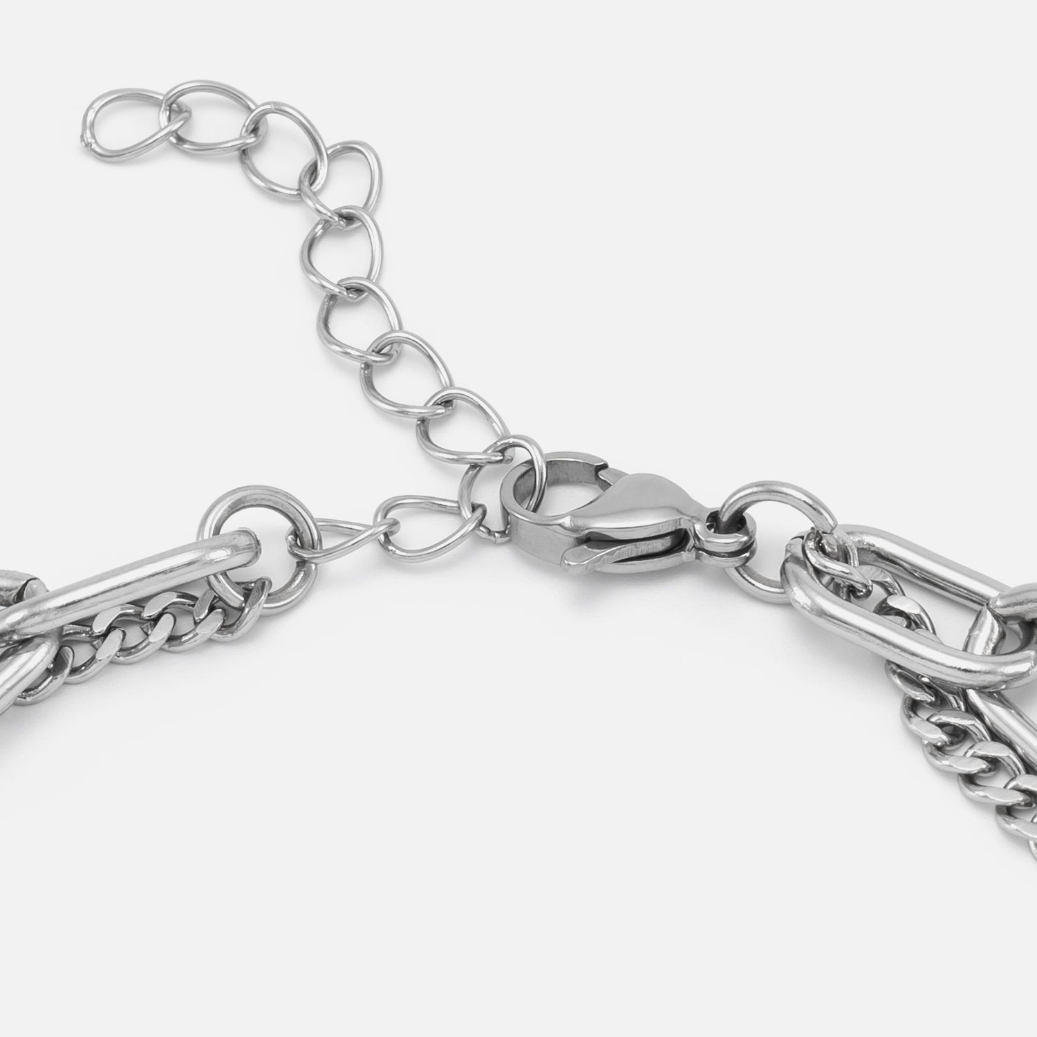 Silver Layered Chain Bracelet with Charm - Side View