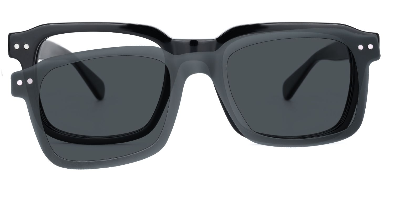 Nafisa - Rectangle Black Sunglasses by Vooglam - Angle View