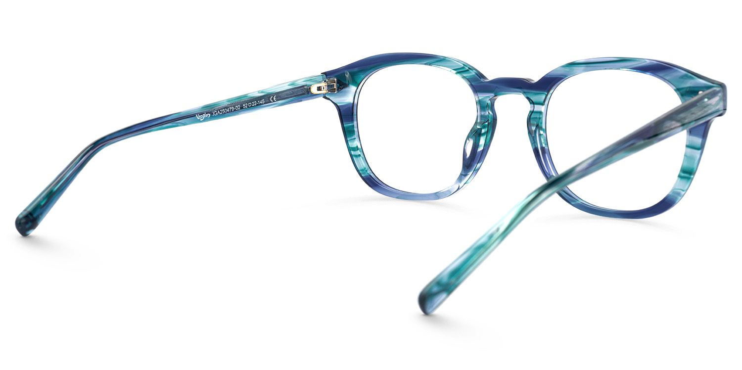 Laksha - Round Blue Eyeglasses by Vooglam - Side View