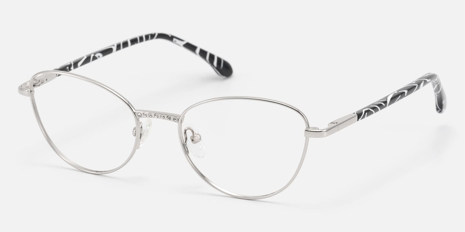 Starlette - Cat Eye Silver Eyeglasses | Vooglam Front View