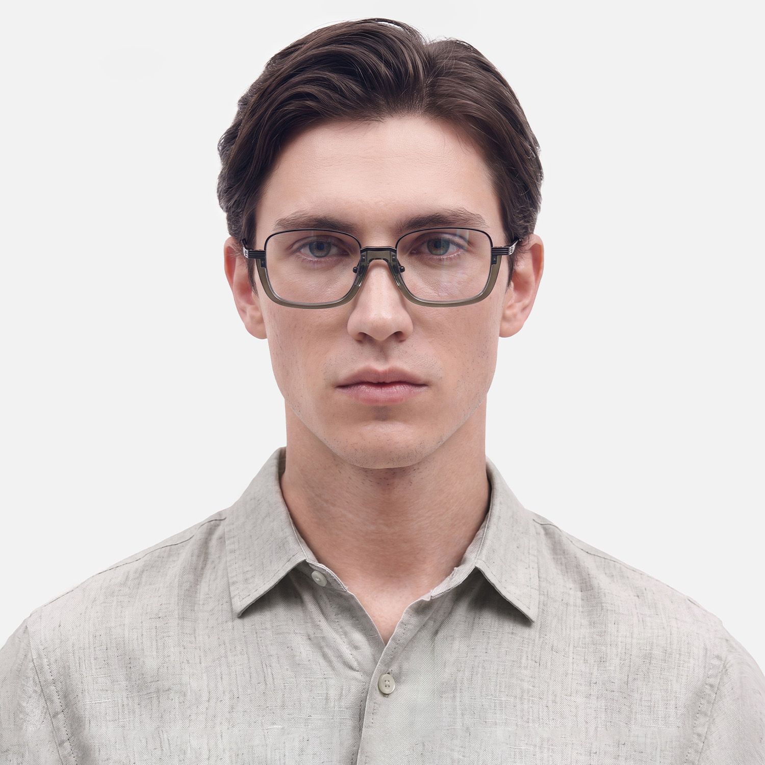Basel - Matte Black Visible Wire Rim Frames | Vooglam On Model 2