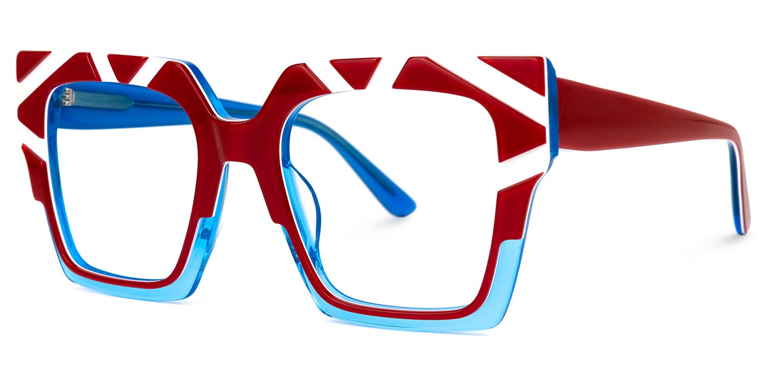 Darius - Square Red/Blue Eyeglasses | Vooglam Front View