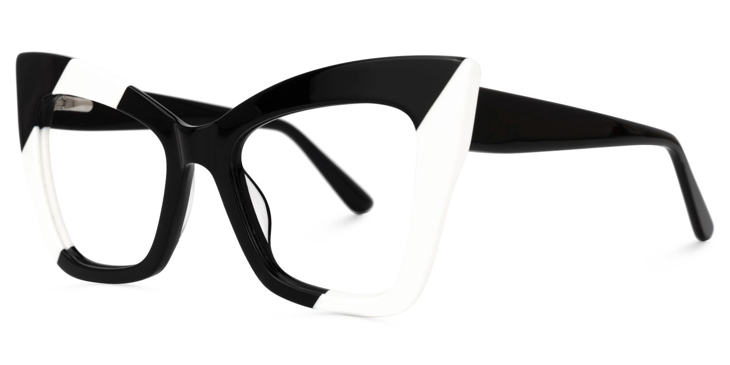 Damyan - Cat Eye Black/White Eyeglasses | Vooglam Front View