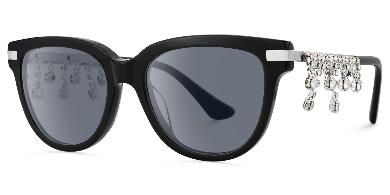 Reverie - Cat Eye Black Sunglasses by Vooglam - Front View