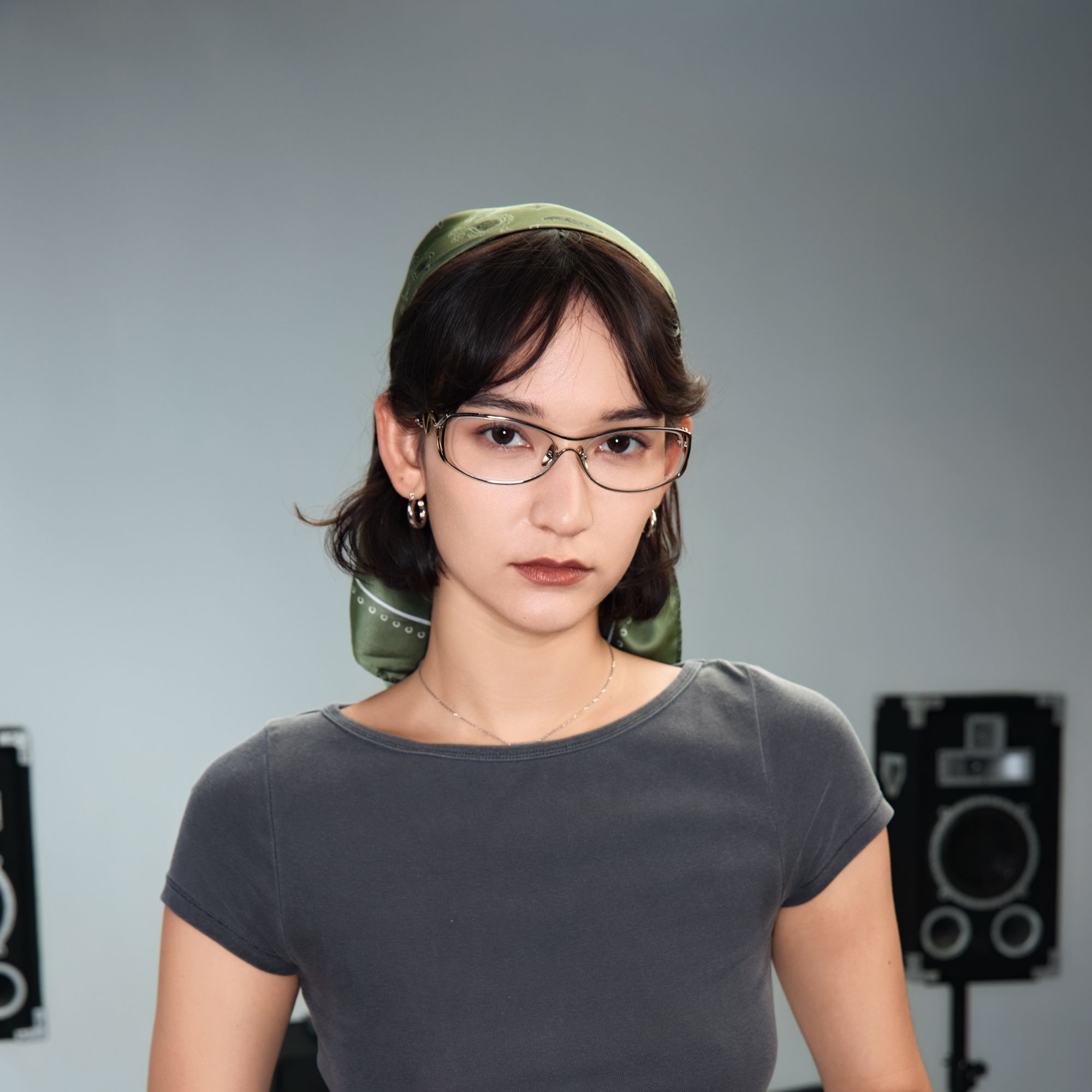 Okinawa - Silver Hollow Design Wave Temple Glasses | Vooglam On Model 1