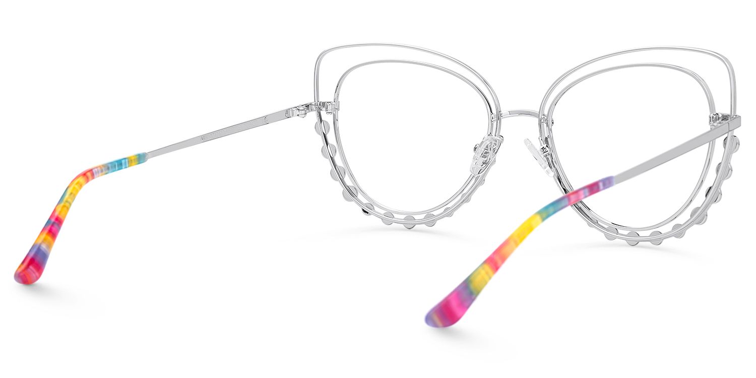 Odilia - Cat Eye Silver Eyeglasses by Vooglam - Side View