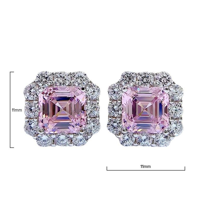 Glamorous Fancy Pink Square Pierced Earrings | Vooglam Angle View