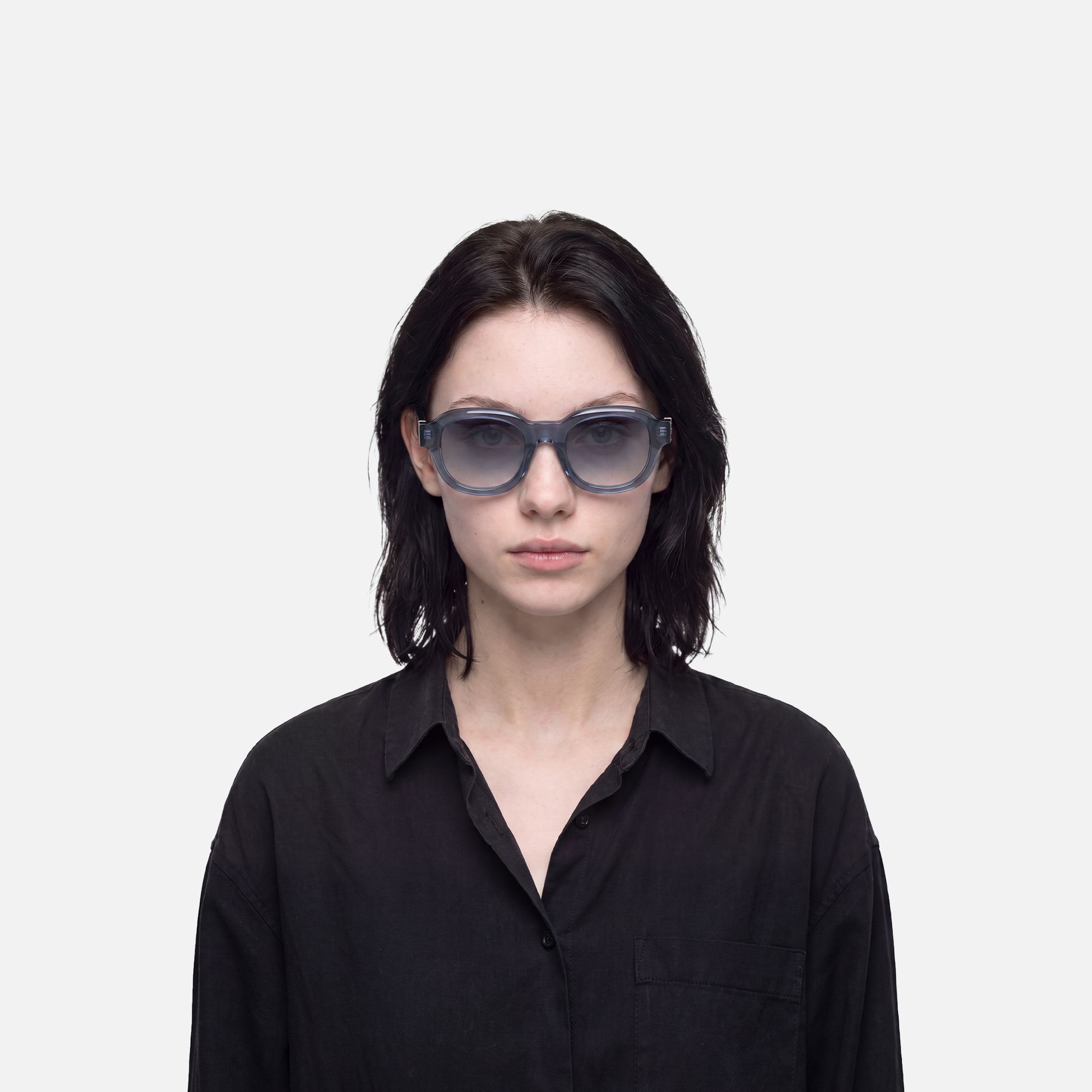 Eerie - Clear Blue Gray Tinted Oversized Shades by Vooglam - On Model