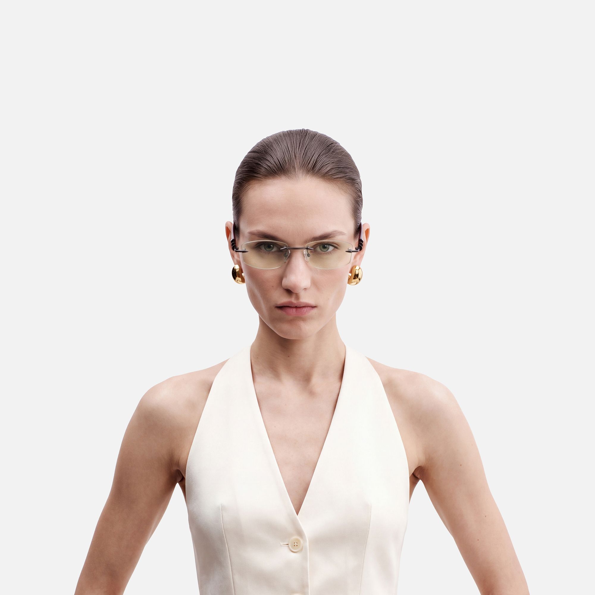 Fracture - Light Brown Tint Spike Sunglasses | Vooglam On Model 1